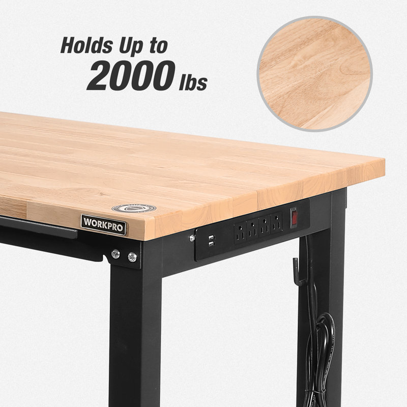 WORKPRO Adjustable Height Butcher Block Top Workbench & Reviews Wayfair